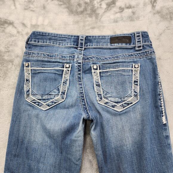 Buckle Daytrip Jeans Womens 27R Blue Virgo Bootcut Low Rise Rhinestones Stretch - Picture 5 of 16